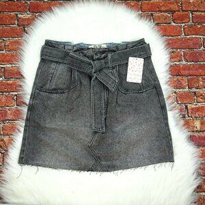 FREE PEOPLE Mini Skirt East Of Eden Denim Washed Black Belted NWT 26